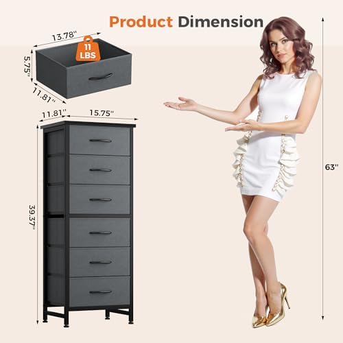 Sweetcrispy Tall Fabric Dresser for Bedroom, 6 Drawer Chest of Drawers