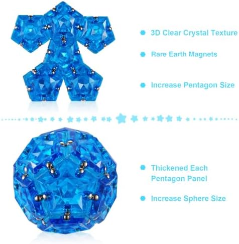 Magnetic Fidget Sphere, Crystal Blue, Sensory Desk Toy for Stress Focus Anxiety Relief