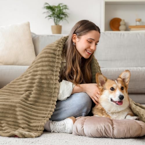 BEDELITE Ribbed Jacquard Brown Fleece Throw Blanket for Couch, 50x70 Inch