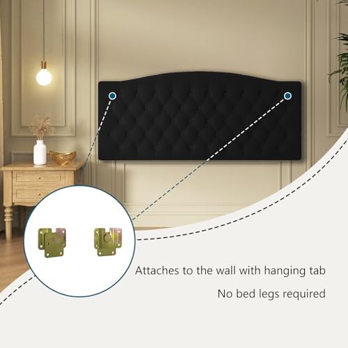 Furpopup Velvet Queen Size Headboard Only, Upholstered Wall Mount, Black