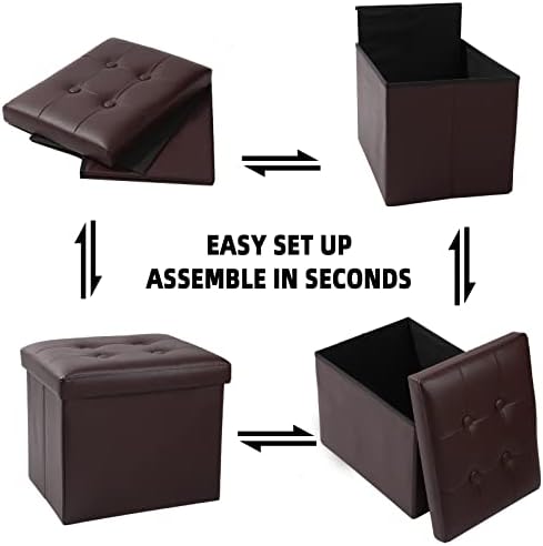 ALASDO Storage Ottoman Footrest Stool Small Ottoman with Storage Foldable Ottoman Leather Foot Rest Footstool Bench for Living Room 17x13x13inches Brown