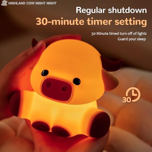 Highland Cow Night Light, Kids Rechargeable LED Lamp with Timer