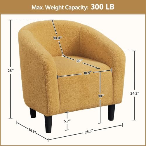 Yaheetech Small 25.5in Wide Sherpa Barrel Accent Chair, Mustard Yellow