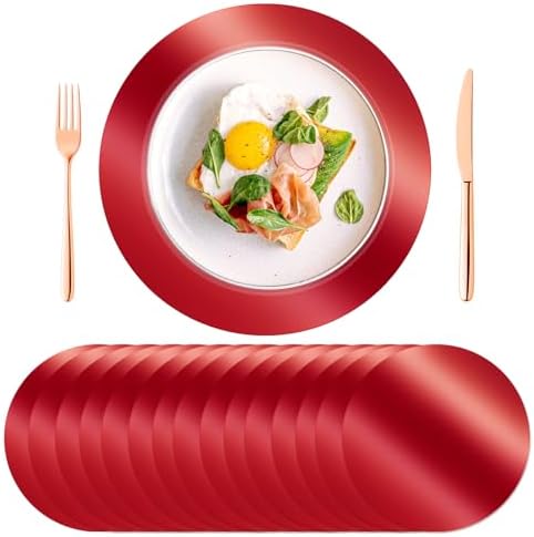 KesaPlan 100PCS 13in Round Red Placemats, Disposable Paper Chargers Plate