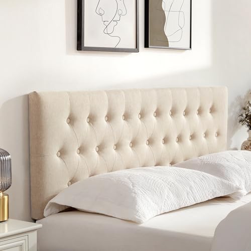 Upholstered Headboard California King, Adjustable Height 37''- 51'', Beige