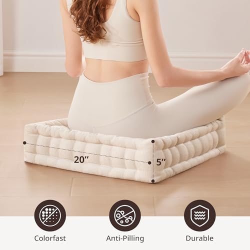 Intelligent Design Floor Pillow, Large Cushion for Meditation, 20x20 Ivory