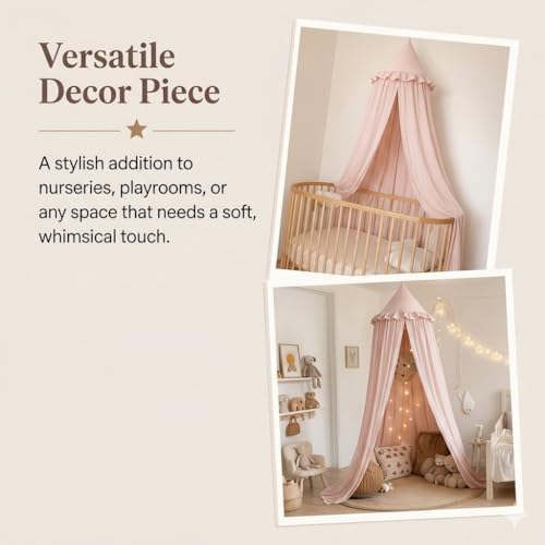 Bed Canopy for Girls, Princess Crib Canopy for Nursery, Dreamy Soft Hanging Canopy for Toddler Bed, Twin & Full Size, Kids Bed Canopy for Girls Room Decor & Reading Nook, Pink