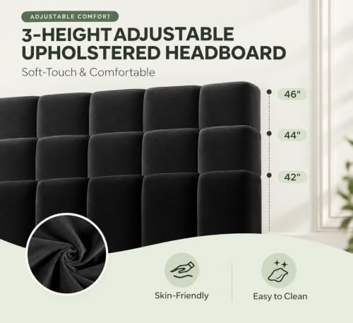 Welzona Full Size Upholstered Bed Frame with Headboard & 4 Drawers, Black