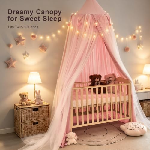 Princess Bed Canopy for Girls with Star Lights