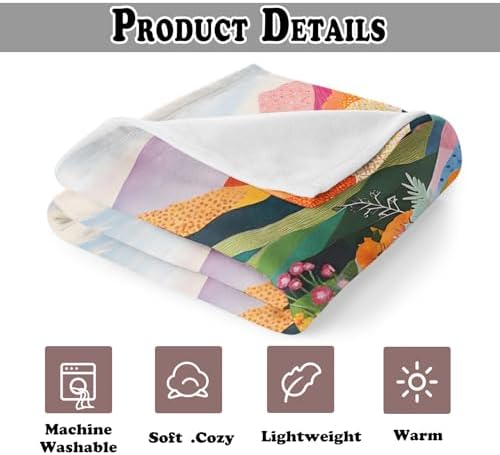 Abstract Colorful Mountain Throw Blanket for Couch, Modern Home Decor, Maximalist Wildflower Nature Landscape Throw Blanket for Bedroom Living Room Home Decoration, 50x60 Inches