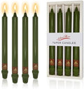 NJAO HOO Olive Green Taper Candle 10 Inch Christmas Candlesticks Unscented Dripless Handmade Candles for Home Decor Dinner New Year Party, 4 Pack