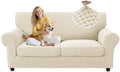 MAXIJIN 3 Pieces Stretch Couch Covers for 2 Cushion Couch Washable Sofa Cover with 2 Extra Large Seat Soft Loveseat Sofa Slipcovers with Non Slip Strap (Beige), 71"-91"(2 XL Cushions)