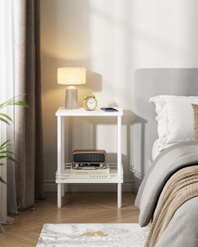 DGSANDGO Modern Small Side Table with Storage, 2-Tier White End Table