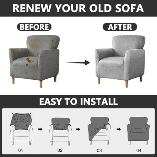Stretch Modern Banquet Armchair Slipcover 1-Piece Accent Chair Covers with Arms Soft Chair Slipcovers for Living Room Armchair Furniture Protector Office Reception Reading Sofa (Light Gray)