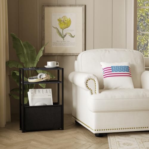 Leomonio Narrow Side Table, Slim Night Stand with Magazine Rack