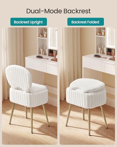 SONGMICS Vanity Chair, Makeup Stool with Folding Backrest