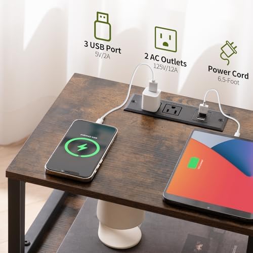 Yoobure Farmhouse Nightstand with Charging Station, Night Stand Barn Door