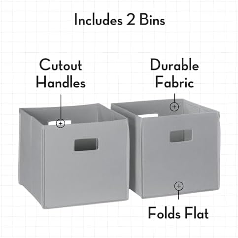 RiverRidge Kids Bookrack with Three Cubbies and 2 Gray Bins