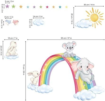 decalmile Rainbow Animal Elephant Koala Rabbit Wall Decals Stickers