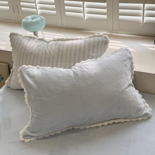 AOJIM Milk Velvet Duvet Cover Set Full Retro Sky Blue Striped Bedding 3Pcs