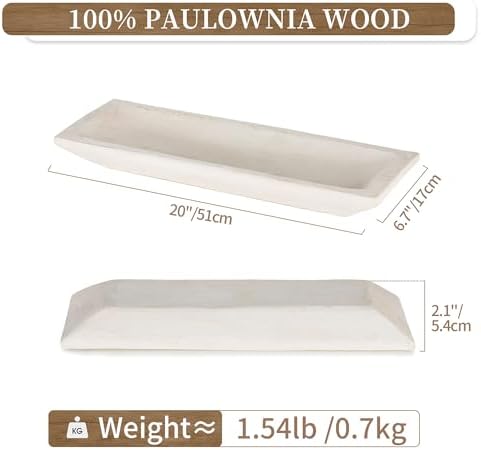 Hanobe Large Decorative Bowl for Coffee Table Entryway Decor, White Wood