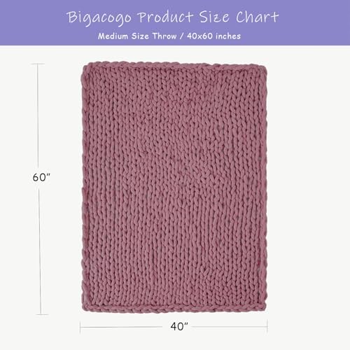 Bigacogo Chunky Knit Throw Blanket for Couch, 40x60 inches, Burnt Rose