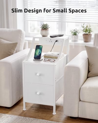 Lazzanto Narrow Nightstand with Charging Station for Bedroom, Dorm