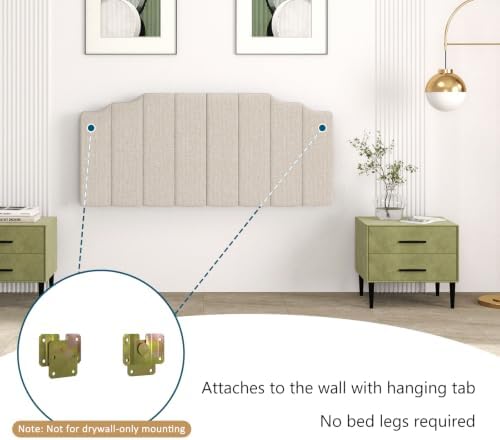 Befurtori Queen Size Headboard Only, Linen Wall Mount Headboard, Beige