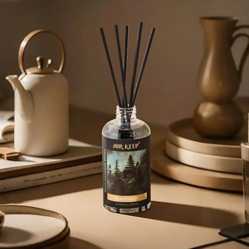 Airkeep Reed Diffuser Oil Refill with Diffuser Sticks, 6.76 Fl Oz(200ml) Black Forest Scented Oils, Aroma Therapy, Home Fragrance & Air Freshener, Office Décor, Decoration