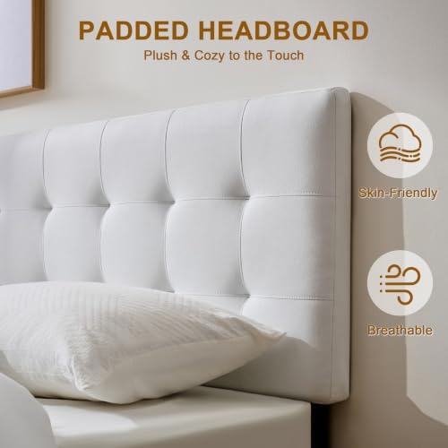 Linen Stitched Tufted King Headboard, Adjustable Height 37.2-42.3 in, White