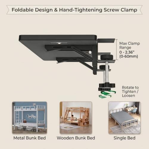 Foldable Bedside Shelf, Clamp-On Floating Tray for Bunk & Standard Beds