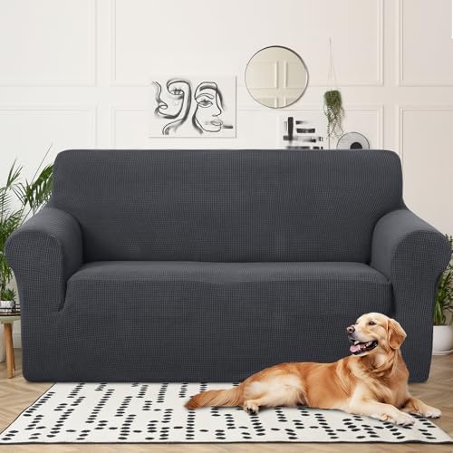 U-NICE HOME Oversized Stretch Loveseat Couch Cover, Dark Grey