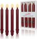 NJAO HOO Burgundy Taper Candle 8 Inch Christmas Candlesticks Red Unscented Dripless Handmade Candles for Home Decor Dinner New Year Party, 4 Pack