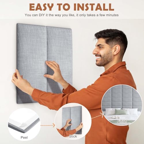 IFNOW Wall Mounted Headboard, Peel and Stick Panels, Light Grey, Queen