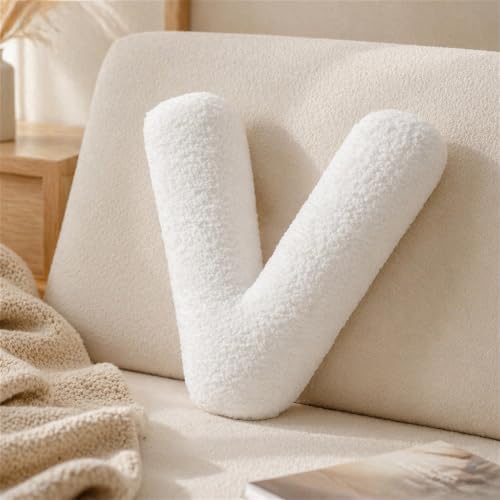 Letter Plush Pillow, Letter Hugging Throw Pillows, Decorative Initial Letter Shaped Throw Pillows for Bed Couch, Letter Pillows English Alphabet A to Z for Sofa Bedroom Living Room Decor (V)