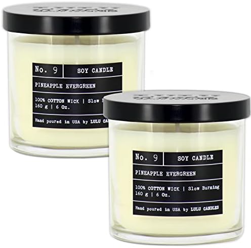 Lulu Candles | Pineapple Evergreen | Luxury Scented Soy Jar Candle | Hand Poured in The USA | Highly Scented & Long Lasting- 6 Oz. 2 Pack