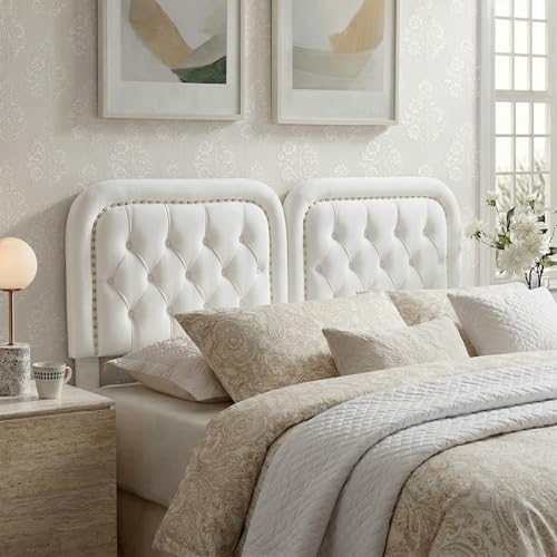 Tufted Upholstered Headboard King Size, Button Adjustable Height King Head Board Only, Sturdy and Durable Solid Wood with Nailhead Trim Headboards, Ideal for Bedroom, Dorm, Guest Room,Beige