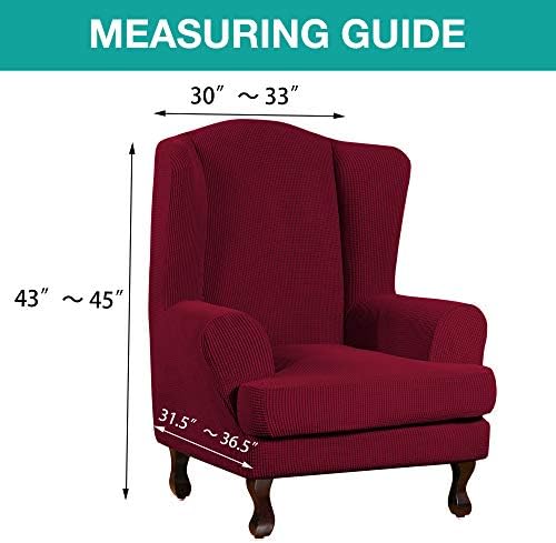 Turquoize Wingback Chair Covers 2 Piece Wing Chair Slipcover Stretch Slipcovers for Wingback Chairs Wing Chair Cover Spandex Jacquard Fabric with Elastic Bottom Non-Slip Furniture Cover, Burgundy