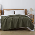 Brandream Olive Green Ruffled Quilted Throw Blanket Cotton 47 X 60 Blanket