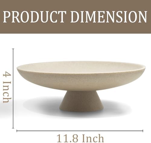 LIN CHUAN Large Decorative Bowl, Resin Pedestal Fruit Bowl, Beige