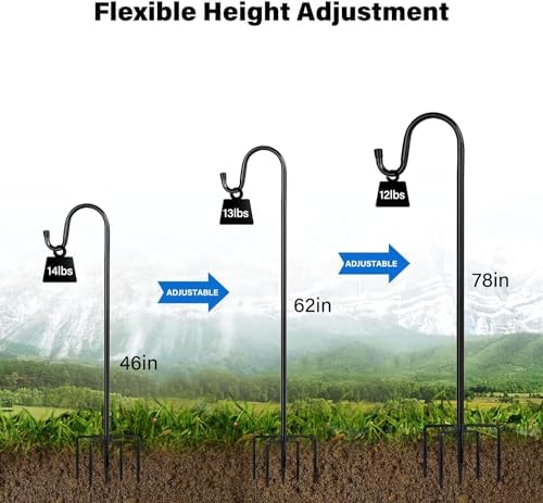 Shepherd Hooks for Outdoor, ToyHotels 1 Pack 78 Inch Bird Feeder Pole with 5 Prongs Base for Hanging Lantern, Hummingbird Feeder, Lightweight Plant, Shepherds Hook for Bird Feeders for Outside