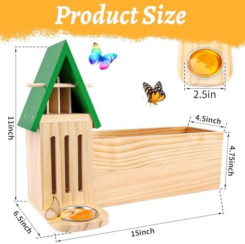 Butterfly House & Feeder with Flower Pot, 3-in-1 Wooden Butterfly House