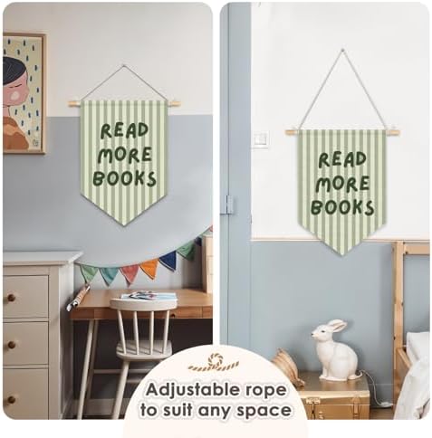 Classroom Reading Nook Decor, Read More Books Pennant Flag for Reading Corner Classroom Library 15x11 Inch - Green