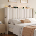 ONBRILL Queen Size Headboard with Storage, LED Light, Off White