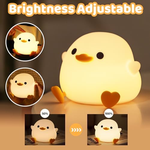 Ammonite DoDo Duck Night Light, Cute Soft Silicone Duck Lamp for Kids, Rechargeable LED Dimmable Bedside Lamp with 20 Minute Timer, Gifts for Boys Girls Women