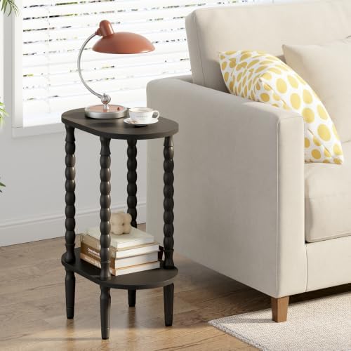 TUTOTAK Narrow Side Table with Solid Wood Legs, Small Oval End Table