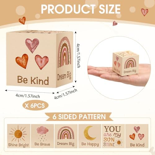 6 Pcs Nursery Shelf Decor Baby Wooden Blocks, Boho Style