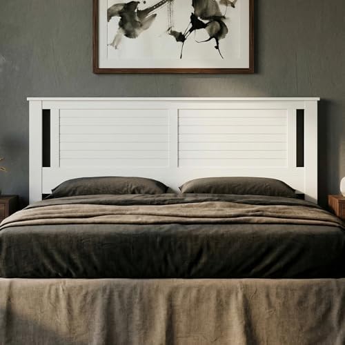 ComfIQ Serene Wood Panel Headboard with Horizontal Scoring, King, White