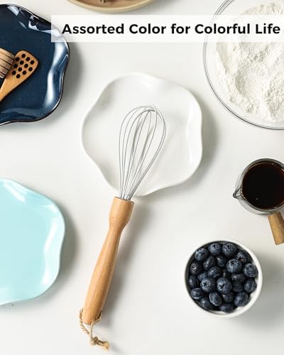 ABRUTY Spoon Rest for Stove Top, Ceramic Spoon Holder for Counter, Modern Farmhouse Decor Accessories for Spatula, Spoons or Tongs, Flower Shape, Flambe Blue