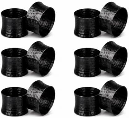 ITOS365 Black Napkin Rings Set of 12, Handmade Hammered Metal Napkin Ring Holders for Dining Table, Wedding, Parties & Everyday Table Decor